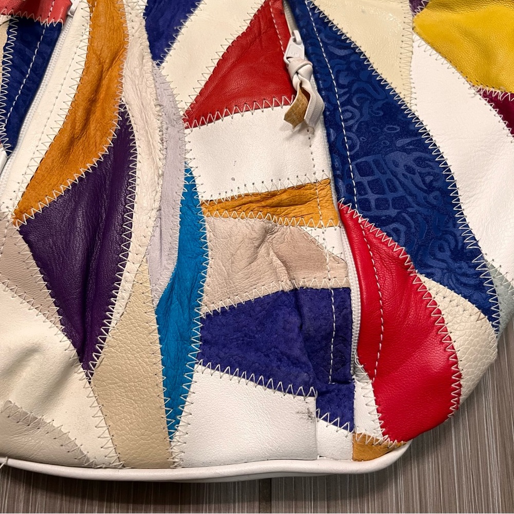 Vintage Leather Patchwork Crossbody Bag rare purse 80s quilt quilted - Picture 11 of 15